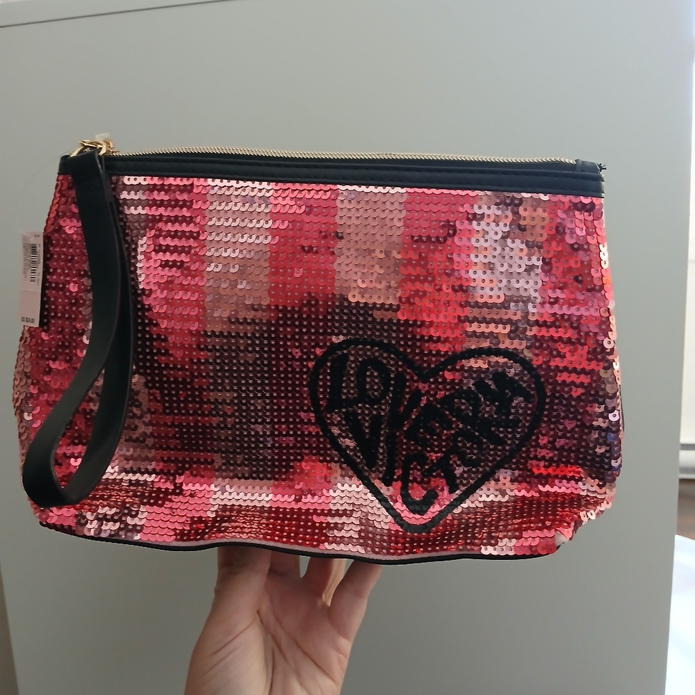 NWT! Victoria's Secret Sequin Wristlet Clutch Makeup Bag